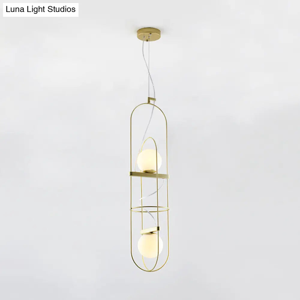 Gold Double Light Oblong Pendant Lamp - Modern Metal Suspension