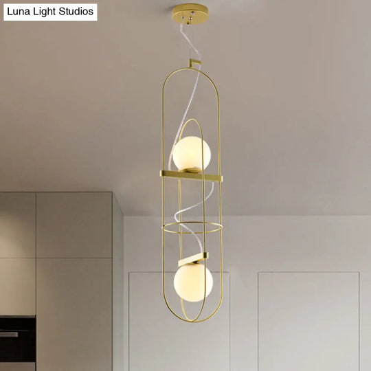 Gold Double Light Oblong Pendant Lamp - Modern Metal Suspension