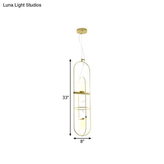 Gold Double Light Oblong Pendant Lamp - Modern Metal Suspension