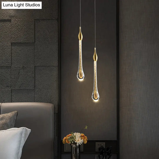 Modern Gold Crystal Droplet Pendant Light Stylish Led Ceiling Hang For Living Room