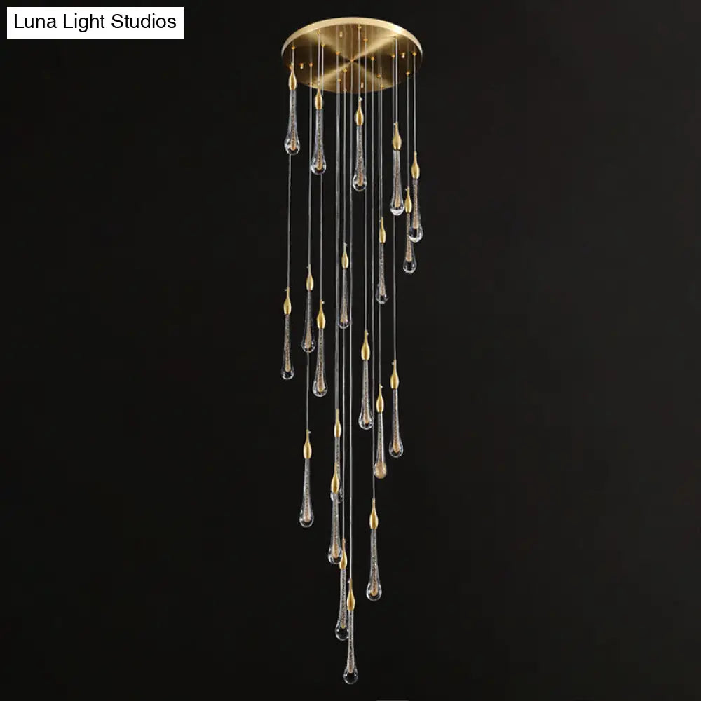 Gold Droplet Stairs Pendant Light With Water Glass: Modernist Hanging Lamp Kit