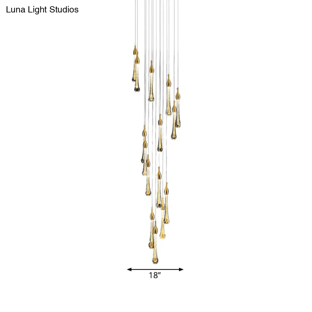 Gold Droplet Stairs Pendant Light With Water Glass: Modernist Hanging Lamp Kit