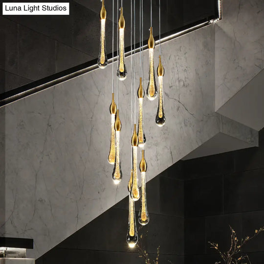 Gold Droplet Stairs Pendant Light With Water Glass: Modernist Hanging Lamp Kit