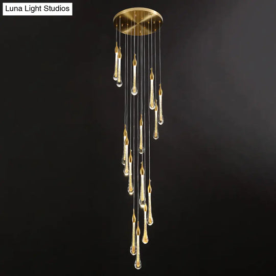 Gold Droplet Stairs Pendant Light With Water Glass: Modernist Hanging Lamp Kit
