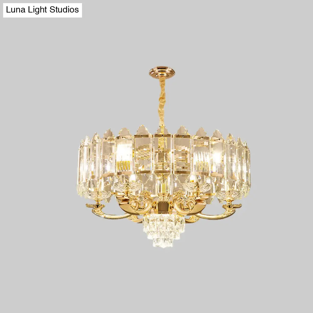 Gold Drum Crystal Pendant Light - Modern Living Room Chandelier 10 Lights