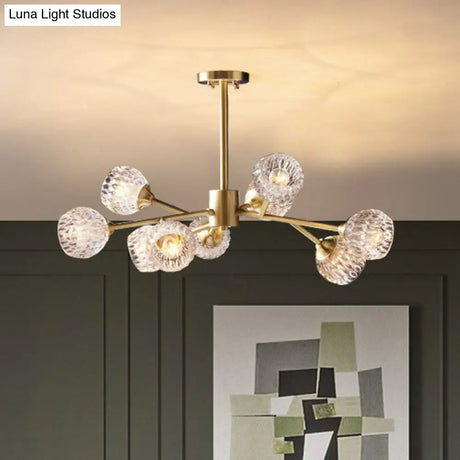Gold Finish Chandelier With Metallic Branch Design And Clear Crystal Shade