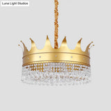 Gold Finish Crown Ceiling Chandelier - Kids 2/4/5 Bulbs Metal Suspension Light With Crystal Accent