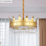 Gold Finish Crown Ceiling Chandelier - Kids 2/4/5 Bulbs Metal Suspension Light With Crystal Accent