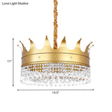 Gold Finish Crown Ceiling Chandelier - Kids 2/4/5 Bulbs Metal Suspension Light With Crystal Accent