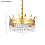 Gold Finish Crown Ceiling Chandelier - Kids 2/4/5 Bulbs Metal Suspension Light With Crystal Accent