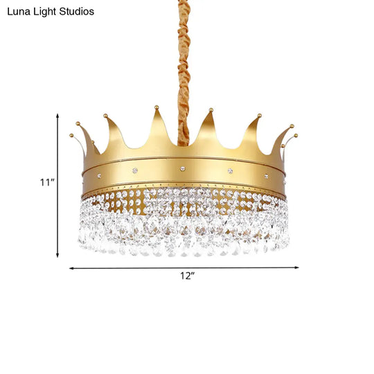 Gold Finish Crown Ceiling Chandelier - Kids 2/4/5 Bulbs Metal Suspension Light With Crystal Accent