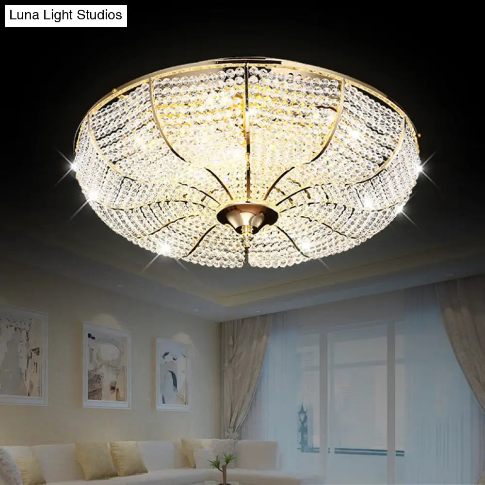 Gold Finish Crystal Ceiling Mounted Led Flush Mount Lamp For Simple Style Living Room