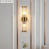 Gold Finish Crystal Led Bathroom Vanity Lights - 2 Head Wall Mount Lamp For Indoor Lighting