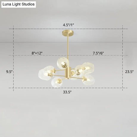 Gold Finish Dimpled Glass Cup Chandelier - Postmodern Hanging Lamp For Living Room