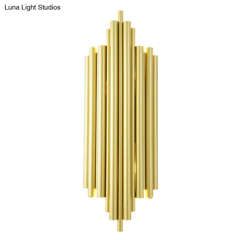 Gold Finish Flute Sconce: Postmodern 4-Light Wall Mount For Living Room