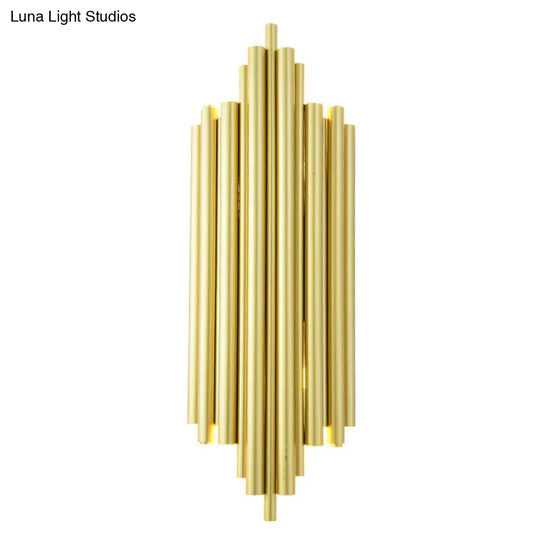 Gold Finish Flute Sconce: Postmodern 4-Light Wall Mount For Living Room