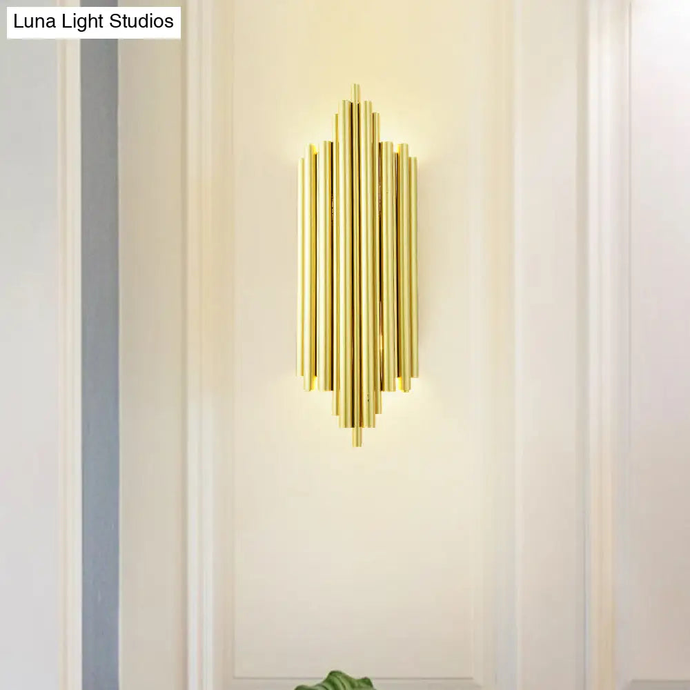 Gold Finish Flute Sconce: Postmodern 4-Light Wall Mount For Living Room