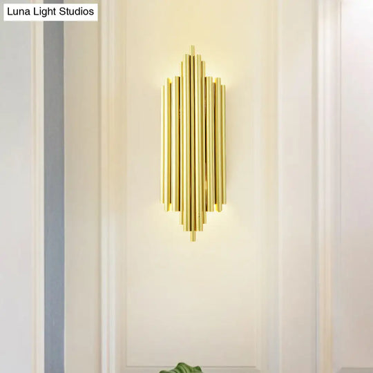 Gold Finish Flute Sconce: Postmodern 4-Light Wall Mount For Living Room