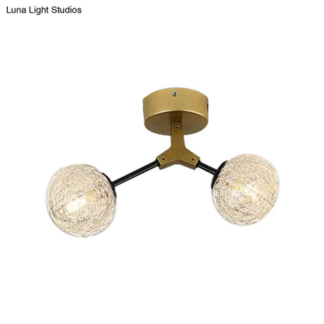 Gold Finish Handwoven Ball Semi Flush Light Fixture - Modern Ceiling Mount