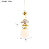 Gold Finish Monkey Pendulum Lamp With Frosted Glass Shade