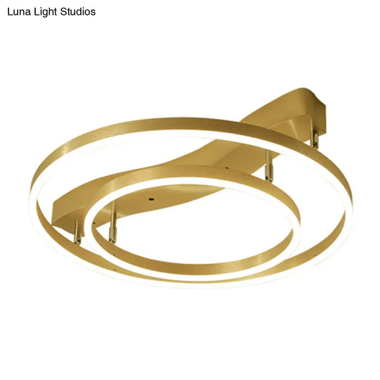 Gold Finish Ring Ceiling Mounted Led Semi Flush Light With Artistic Metal Detailing / 23.5’ Warm