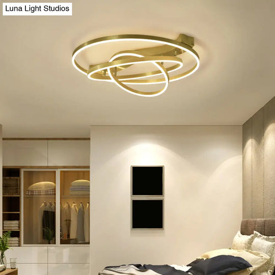 Gold Finish Ring Ceiling Mounted Led Semi Flush Light With Artistic Metal Detailing
