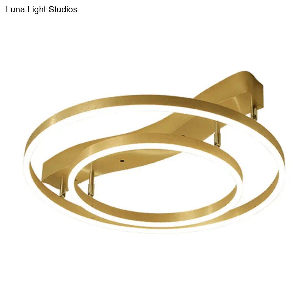 Gold Finish Ring Ceiling Mounted Led Semi Flush Light With Artistic Metal Detailing / 23.5 Warm
