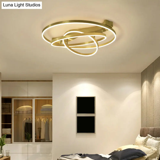 Gold Finish Ring Ceiling Mounted Led Semi Flush Light With Artistic Metal Detailing