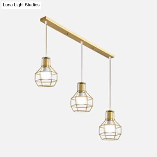 Vintage Metal Pendant Light With Bulb Cage For Stylish Kitchen Ceiling Lighting (3 Bulbs Gold