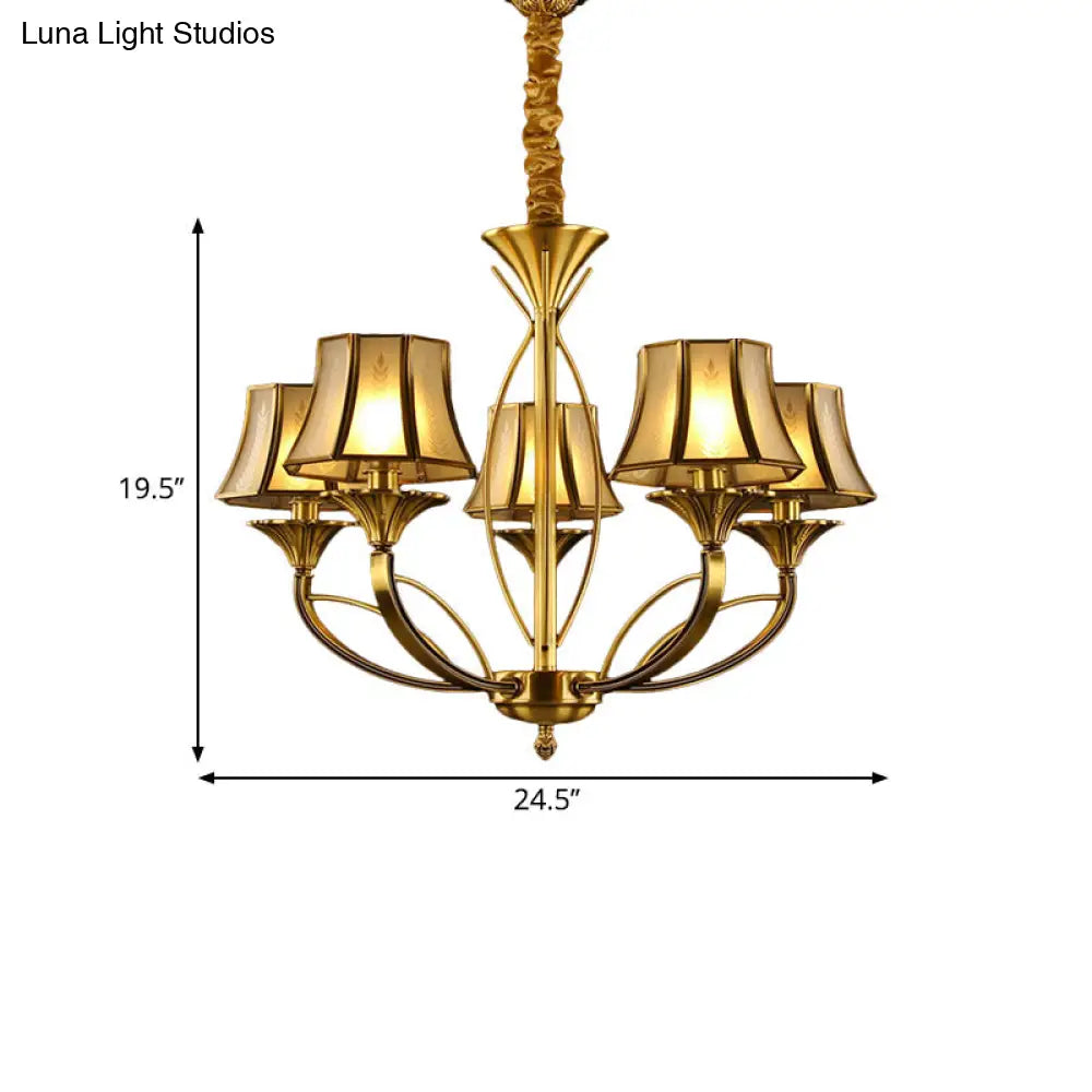 Gold Flared Chandelier With Frosted White Glass Shades - 5/6/8 Heads Pendant Light For Living Room