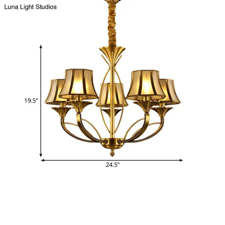 Gold Flared Chandelier With Frosted White Glass Shades - 5/6/8 Heads Pendant Light For Living Room