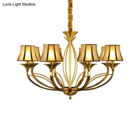 Gold Flared Chandelier With Frosted White Glass Shades - 5/6/8 Heads Pendant Light For Living Room