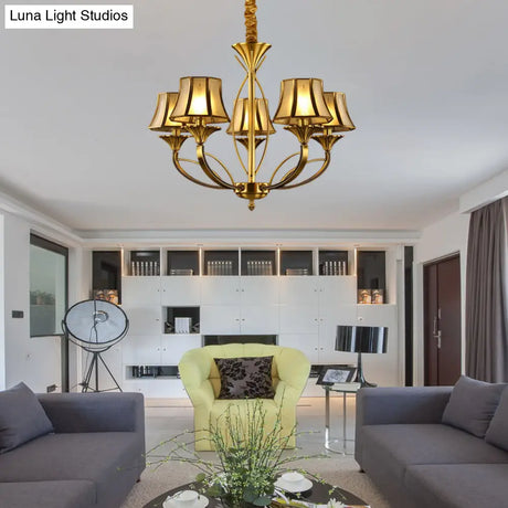 Gold Flared Chandelier With Frosted White Glass Shades - 5/6/8 Heads Pendant Light For Living Room