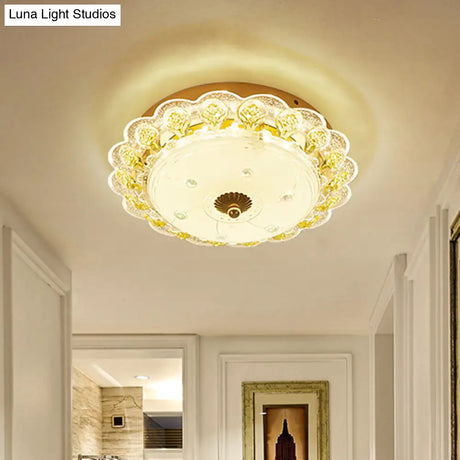 Gold Flush Mount Led Crystal Ceiling Light
