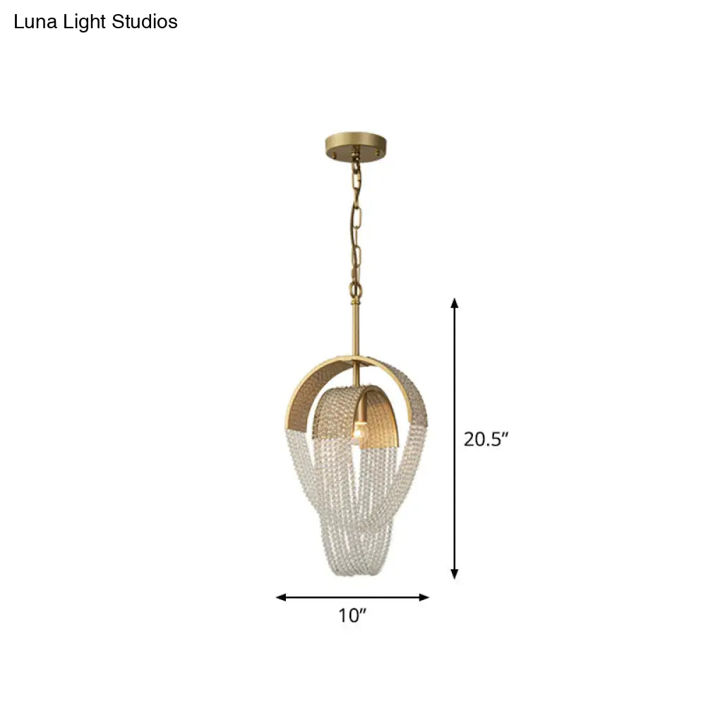 Gold Fringed Crystal Pendant Light – Contemporary Dining Room Fixture 1 /