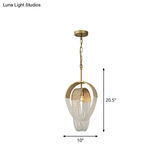 Gold Fringed Crystal Pendant Light – Contemporary Dining Room Fixture 1 /