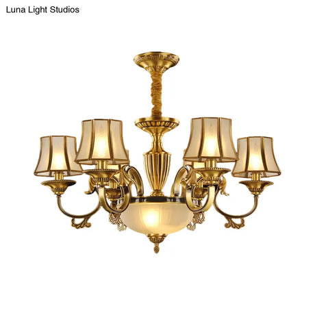 Gold Frosted Glass Bell Chandelier - 6/8 Heads Ceiling Pendant Light For Living Room