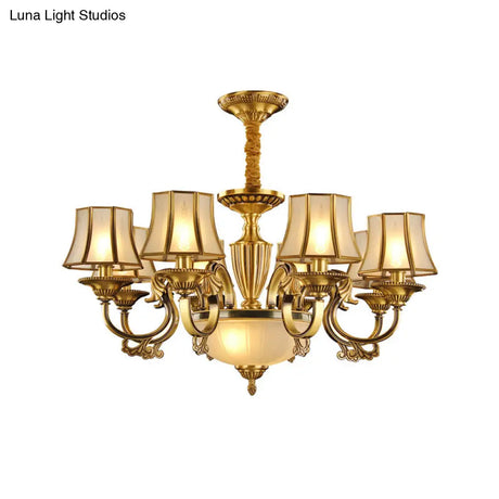 Gold Frosted Glass Bell Chandelier - 6/8 Heads Ceiling Pendant Light For Living Room