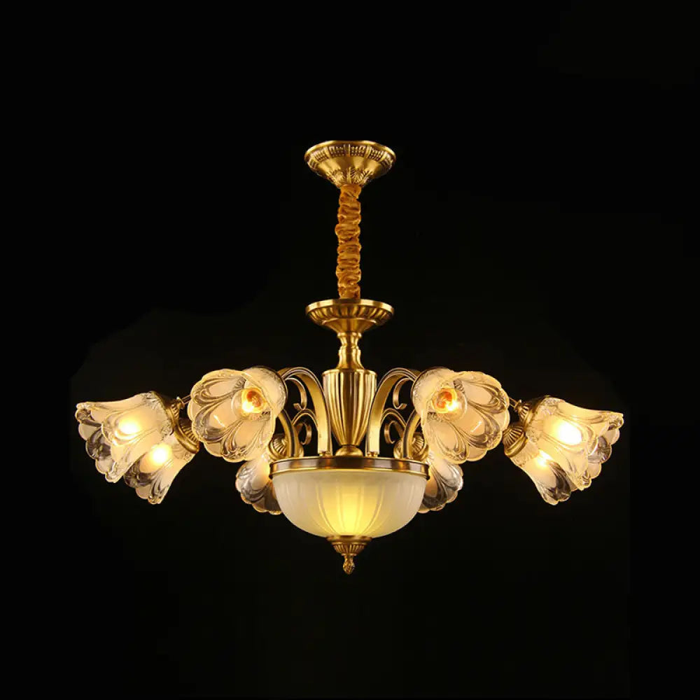 Gold Frosted Glass Flower Chandelier - Colonial Style Suspension Light 10 /