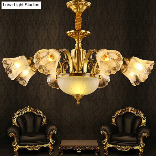 Gold Frosted Glass Flower Chandelier - Colonial Style Suspension Light