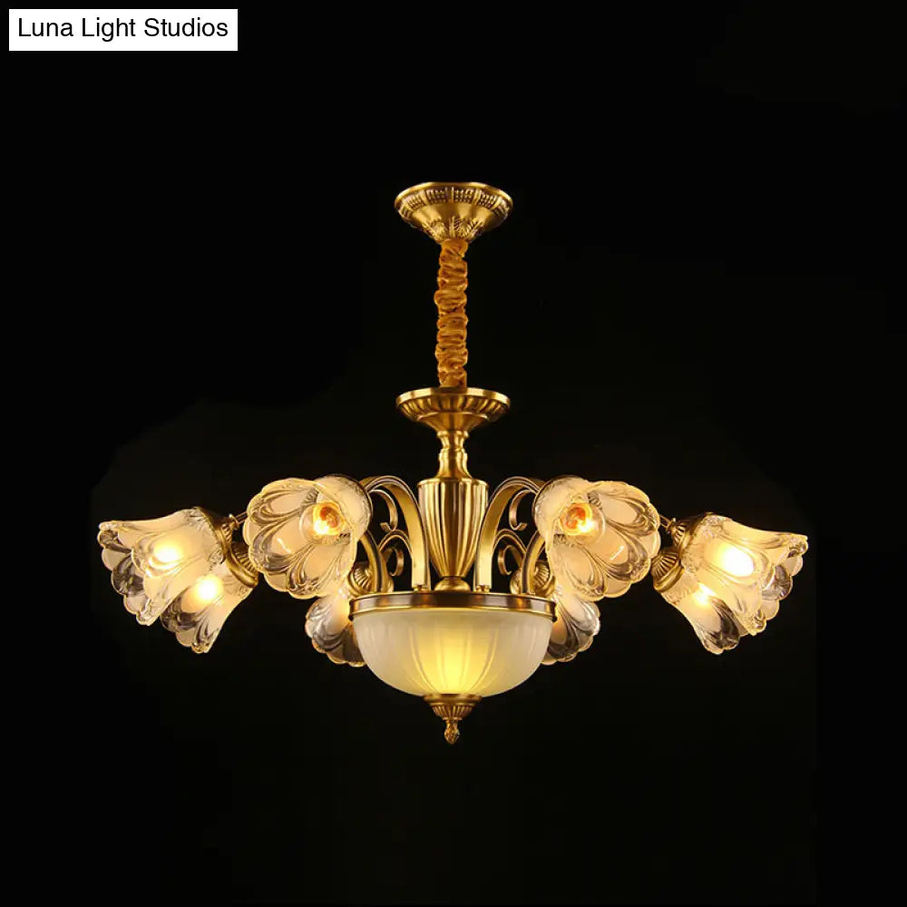 Gold Frosted Glass Flower Chandelier - Colonial Style Suspension Light