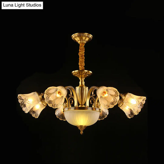 Gold Frosted Glass Flower Chandelier - Colonial Style Suspension Light