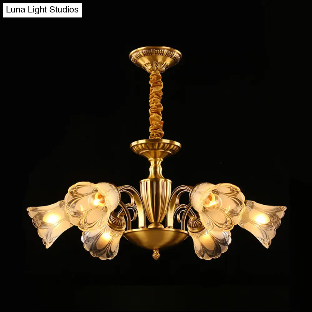 Gold Frosted Glass Flower Chandelier - Colonial Style Suspension Light