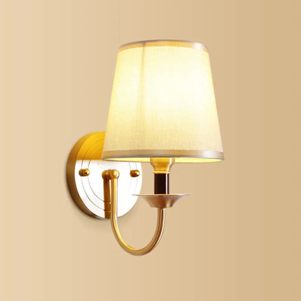 Gold Geometric Fabric Wall Sconce Lamp - 1 Head Lighting Fixture With Simplicity Design / D
