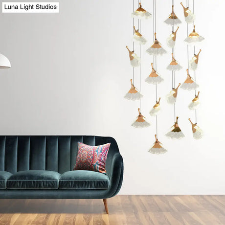 Gold Ginkgo Leaf Acrylic Pendant Light With 24 Suspended Heads For Stair Clusters