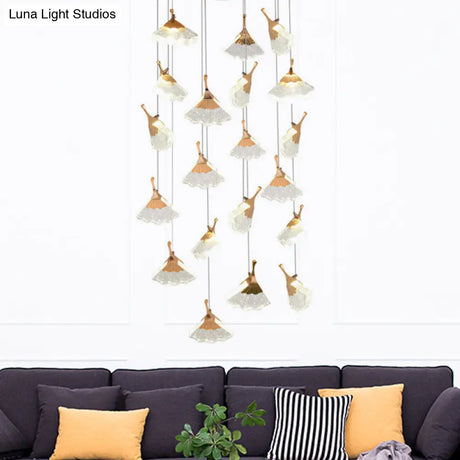 Gold Ginkgo Leaf Acrylic Pendant Light With 24 Suspended Heads For Stair Clusters
