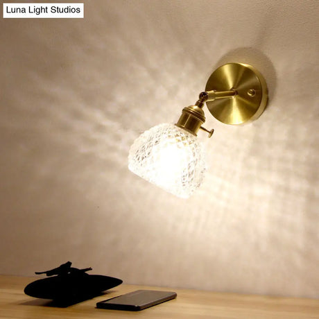 Gold Glass Wall Reading Lamp - Simple Half-Ball Design With 1-Light For Bedroom Mounting