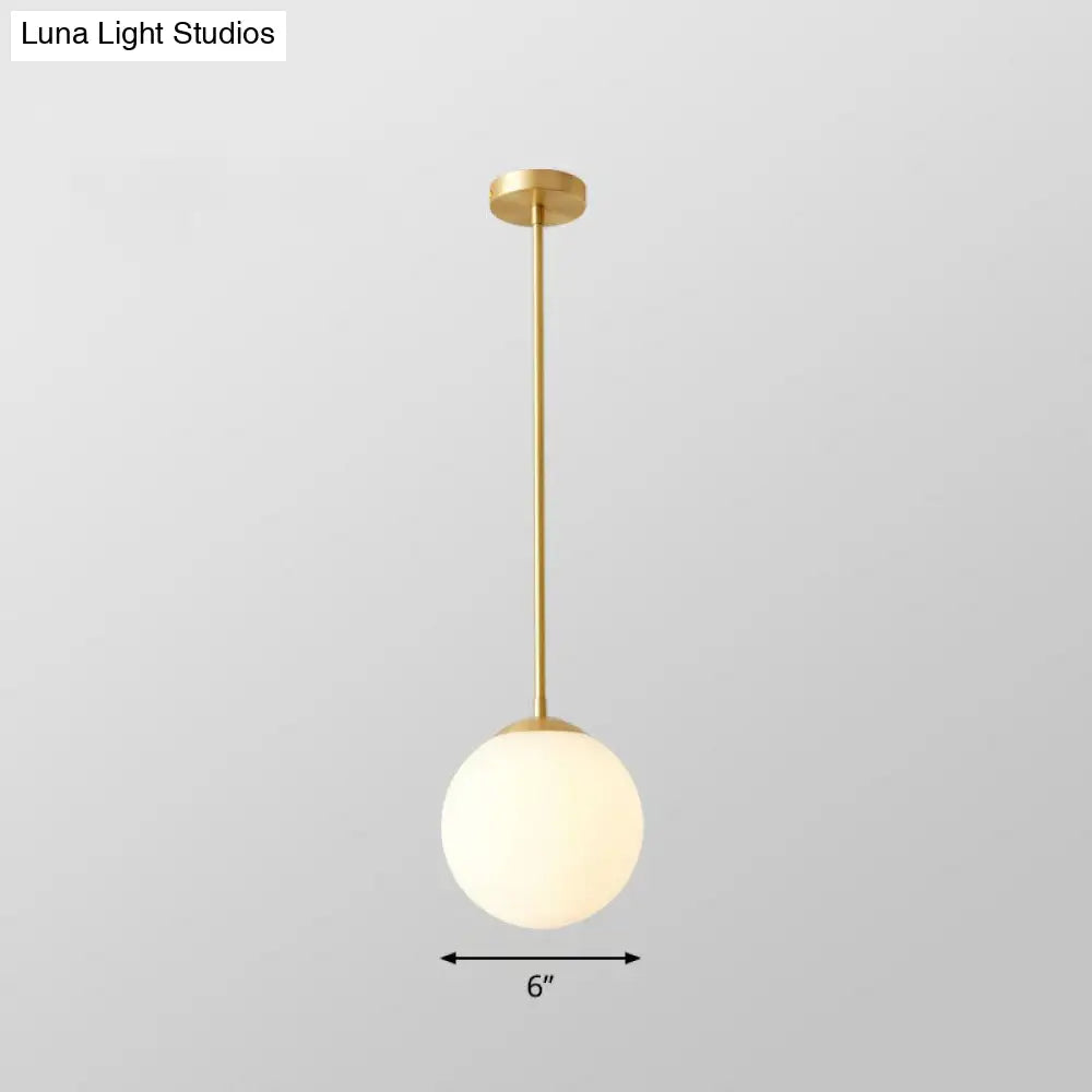 Gold Globe Pendant Light - Cream Glass 1-Light Simplicity Hanging Fixture / 6’ Downrods