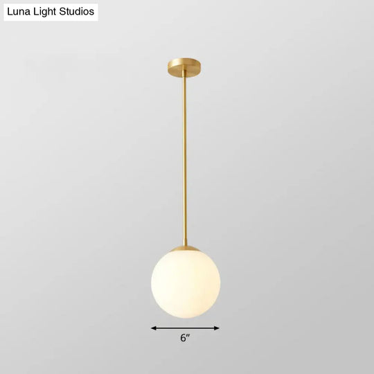 Gold Globe Pendant Light - Cream Glass 1-Light Simplicity Hanging Fixture / 6’ Downrods