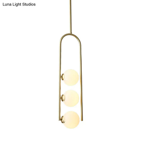 Gold Globe Semi Flush Ivory Glass Ceiling Mount Light With 3 Bulbs - Perfect For Dining Room